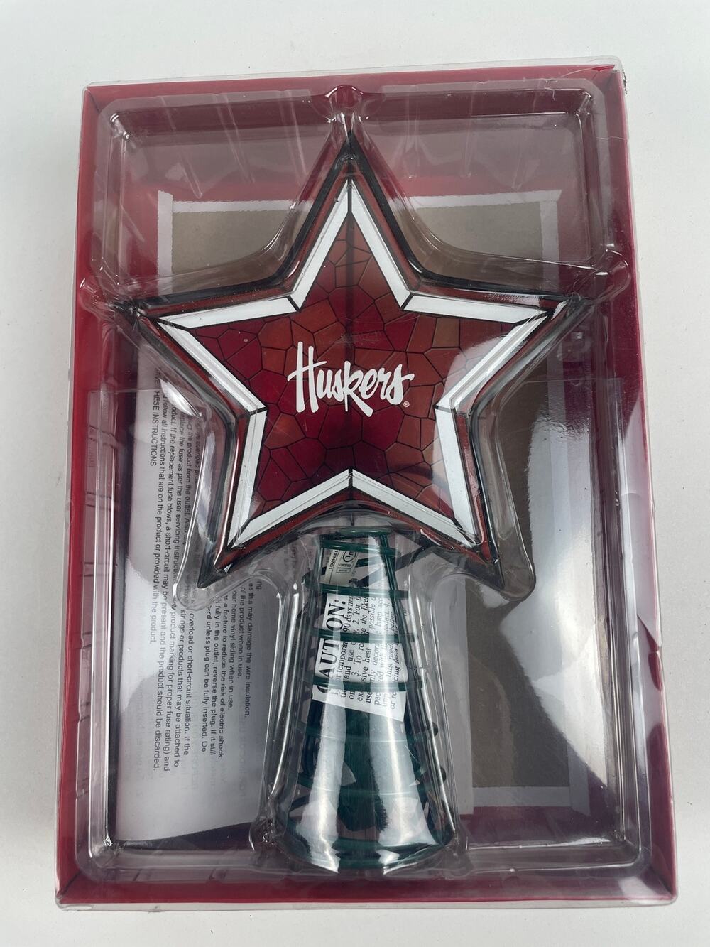 NIB Mosaic Tree Topper Stained Glass Nebraska Huskers NCAA 11.25”